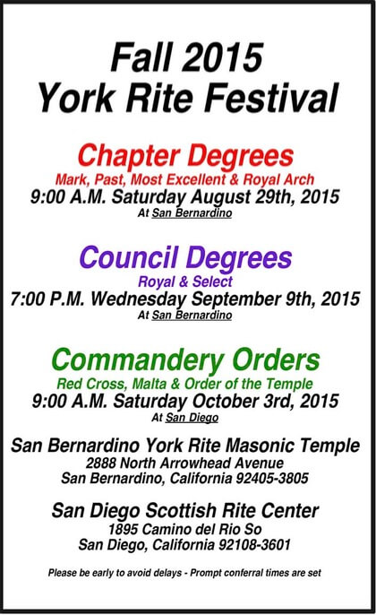 Fall 2015 York Rite Festival