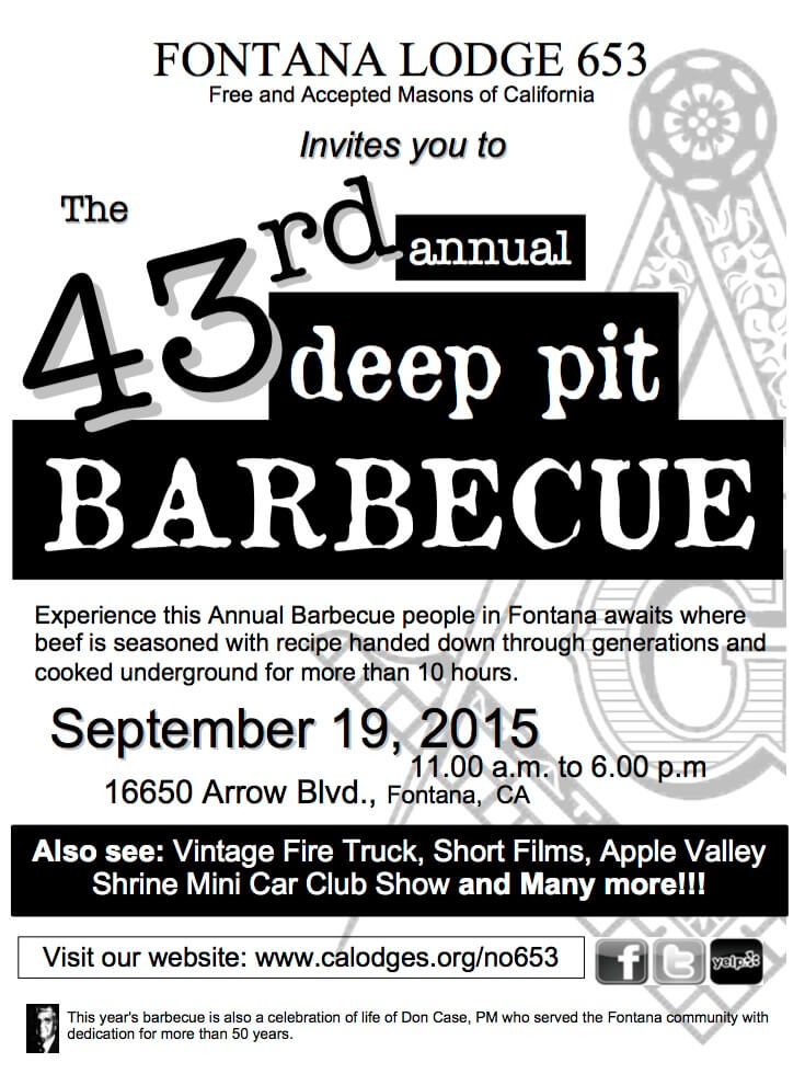 Fontana Lodge 653 Annual Deep Pit BBQ September 19,2015