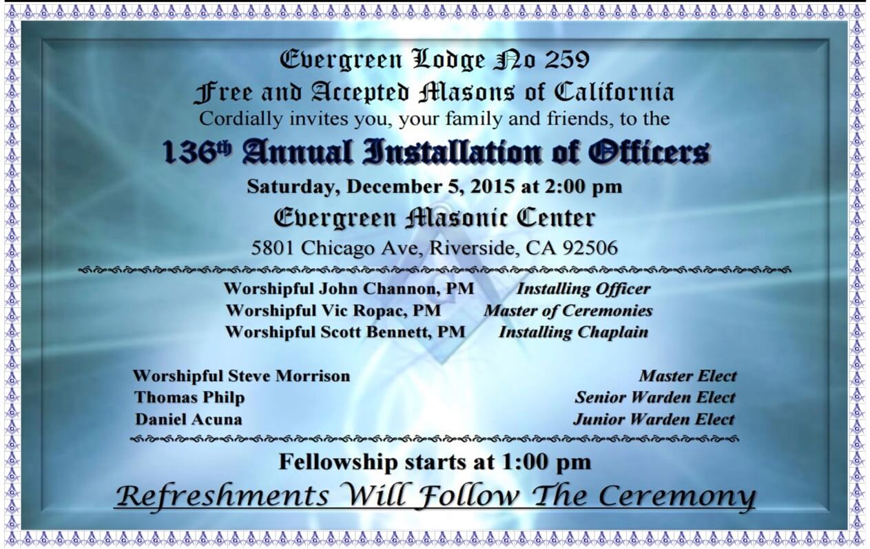 Evergreen lodge Annual Installation of Officers