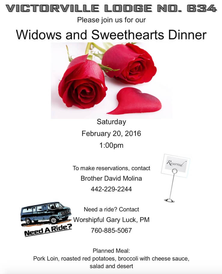 Victorville Lodge Windows and Sweethearts Dinner