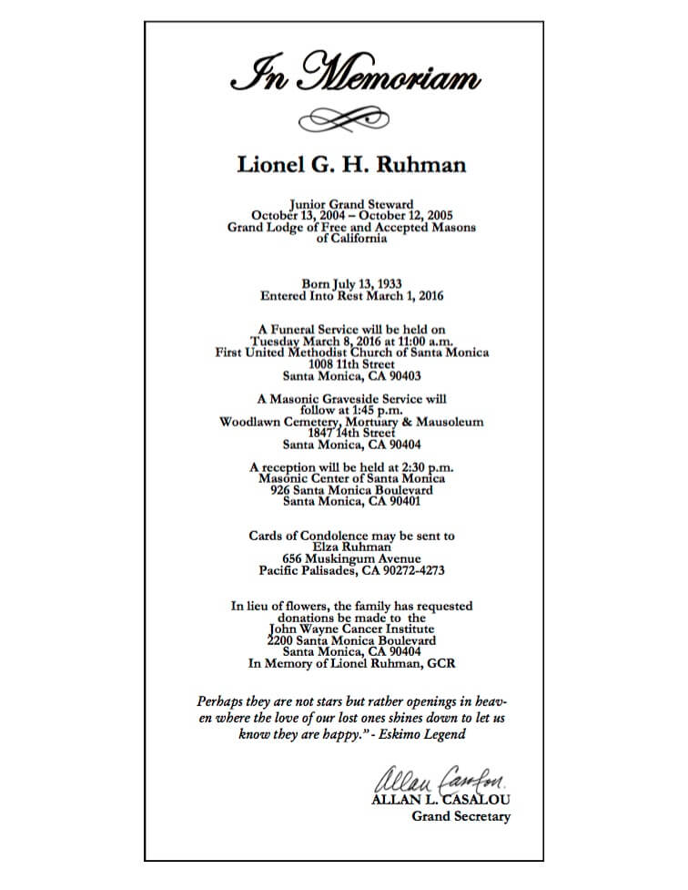 In Memoriam – Lionel G.H. Ruhman