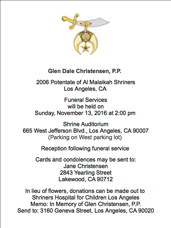 Funeral Services for Glen Dale Christensen, P.P.