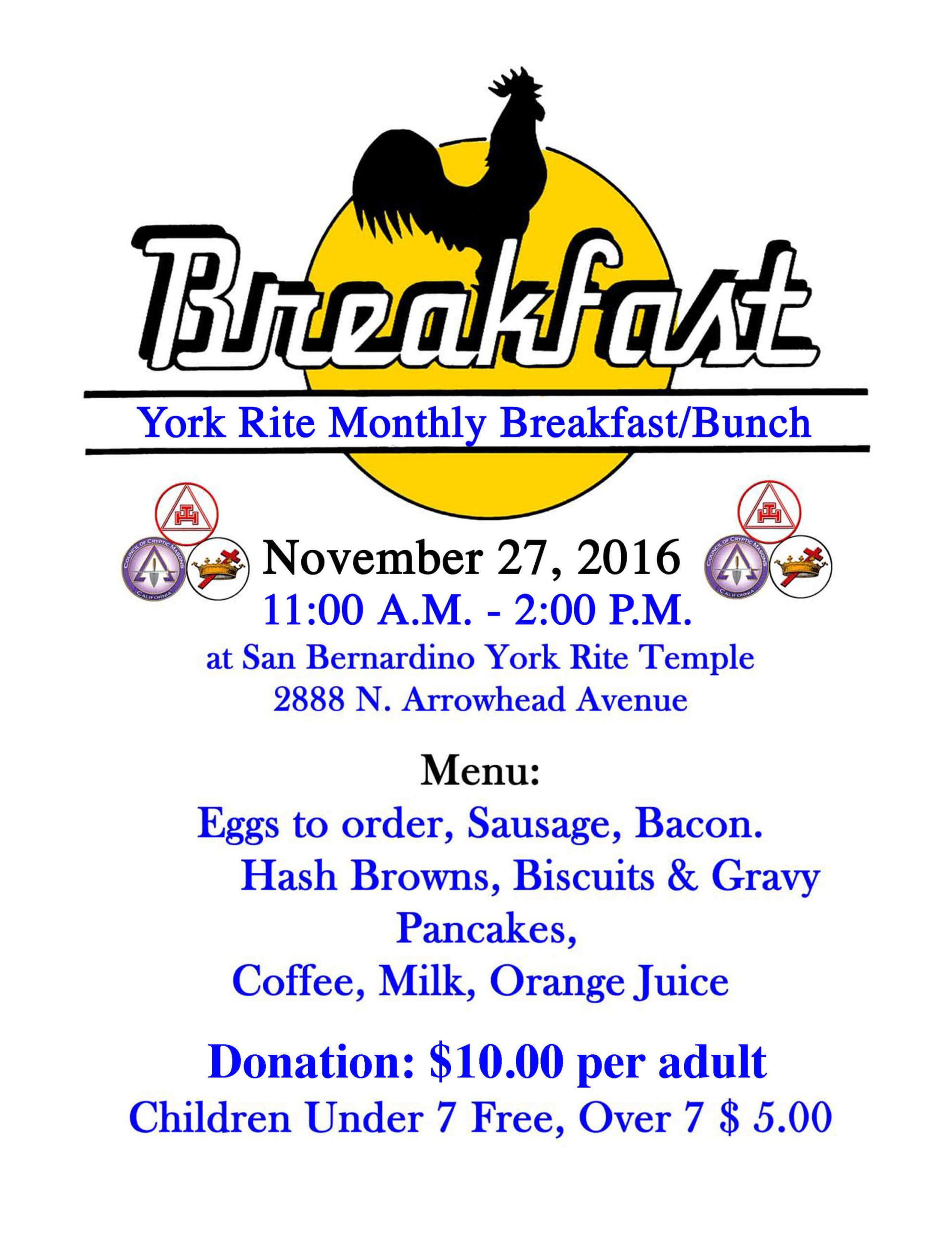 York Rite Monthly Breakfast/Bunch