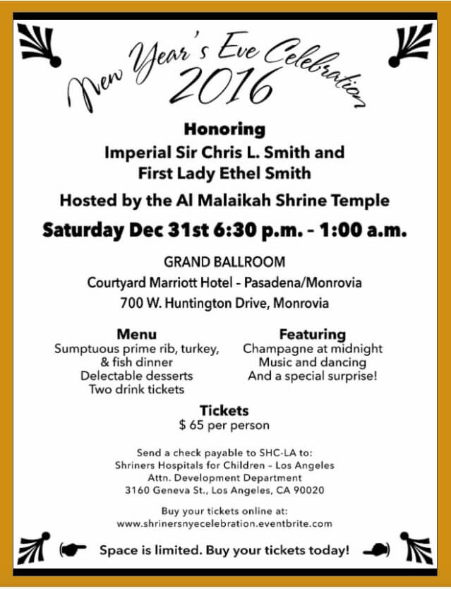 New Year’s Eve Celebration 2017 Honoring Imperial Sir Chris L. Smith and First Lady Ethel Smith