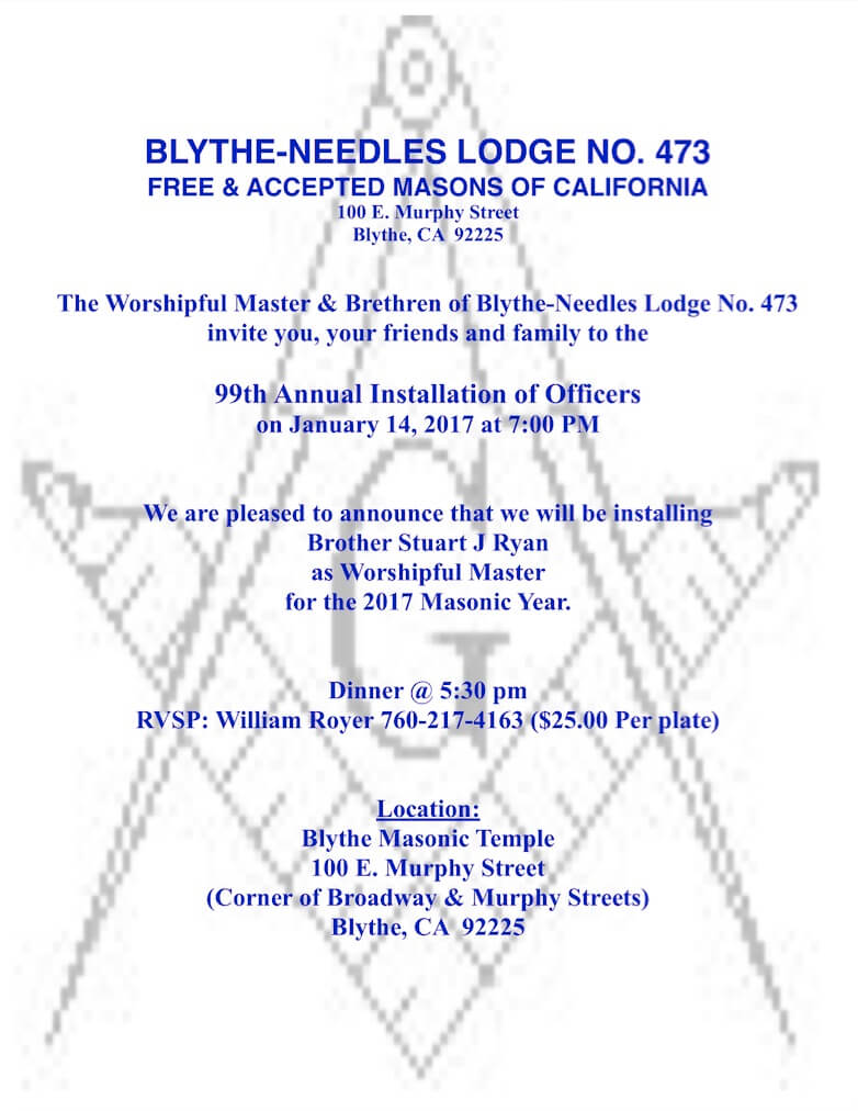 Blythe-Needles Lodge No. 473 Annual Installation of Officers