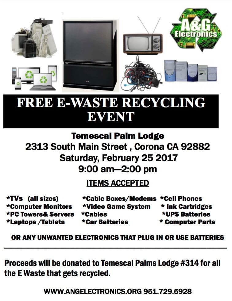 Temescal Palms Lodge Free E-Waste Recycling Event