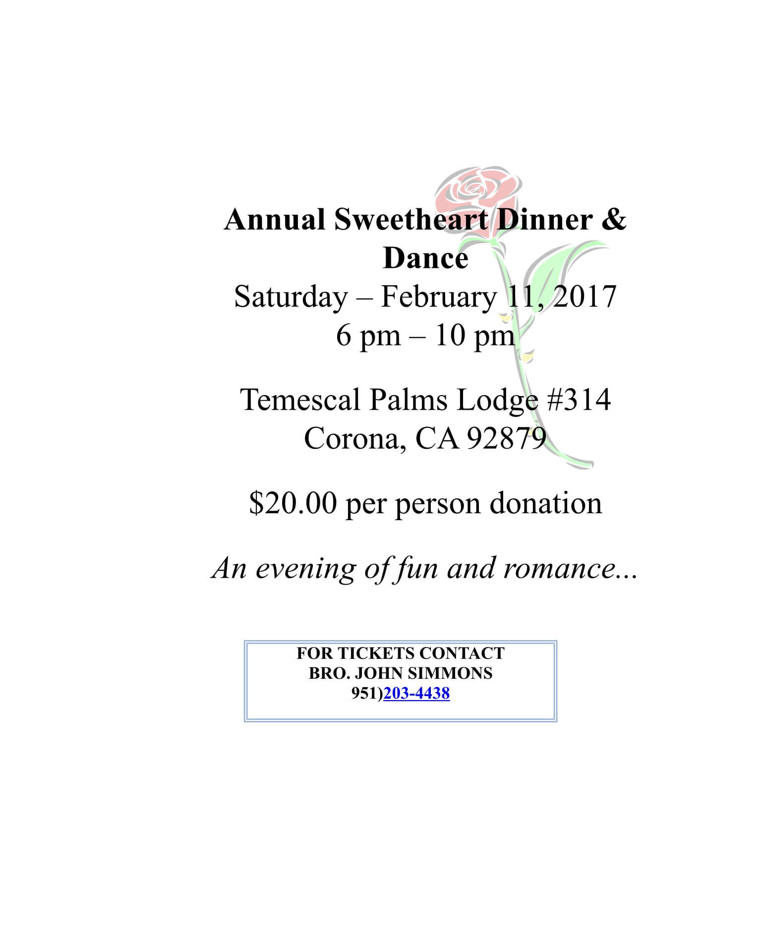 Annual Sweetheart Dinner & Dance – Temescal Palms 314