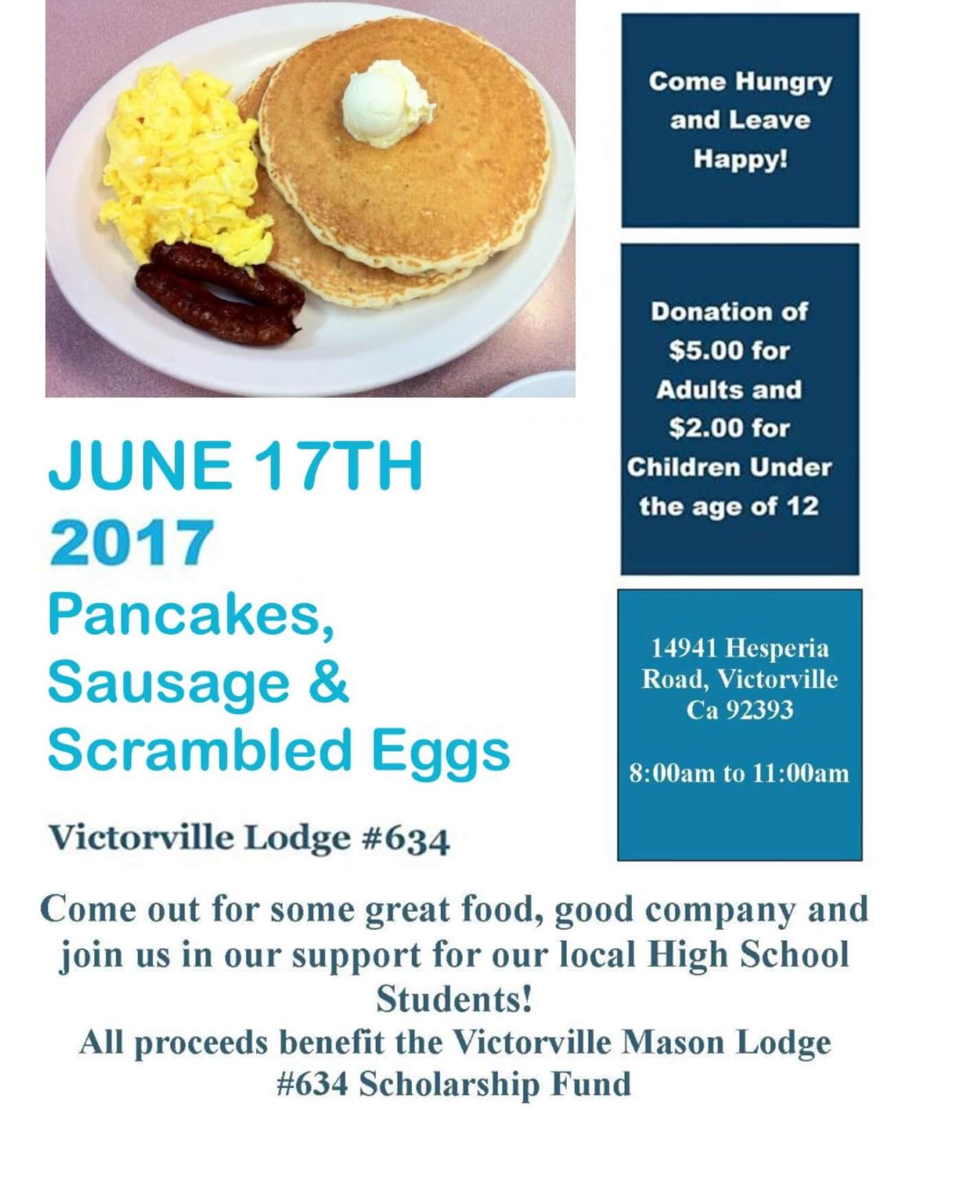 Victorville Masonic Lodge 634 Breakfast – Come Hungry