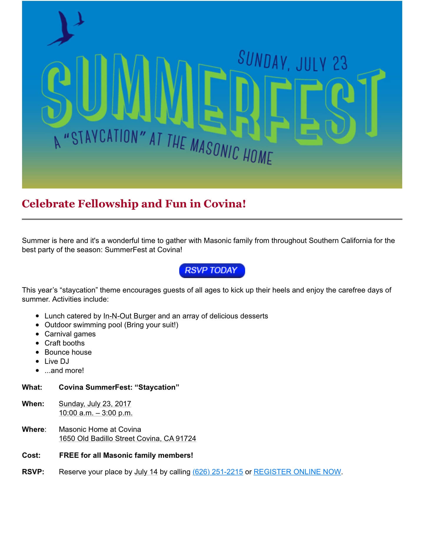 Summerfest – Sunday July 23, 2017