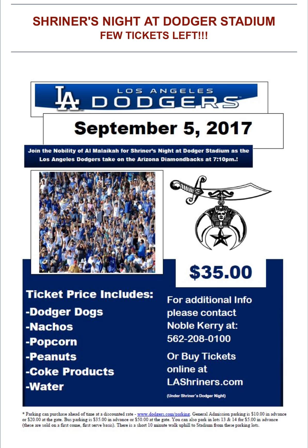 Shriner’s Night At Dodgers Stadium