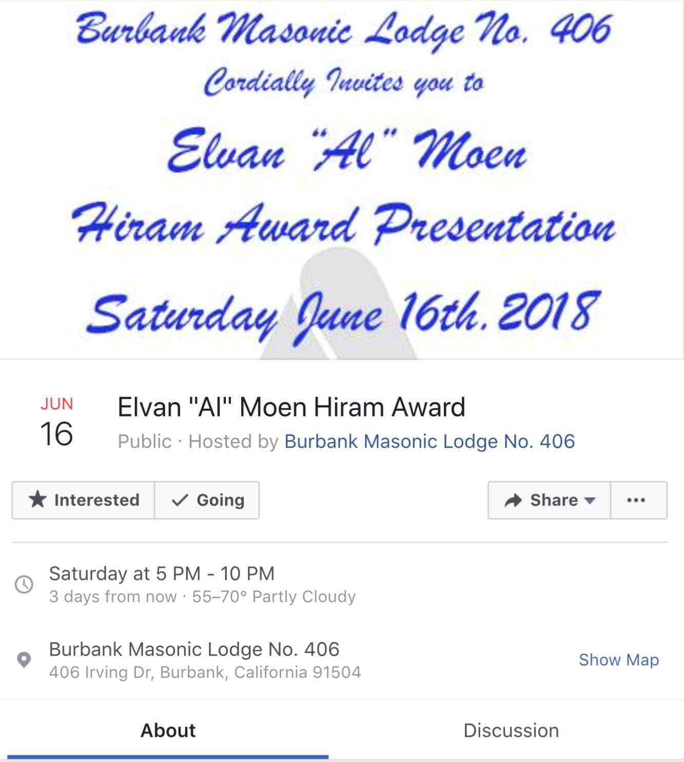 Hiram Award – Al Moen June 16,2018