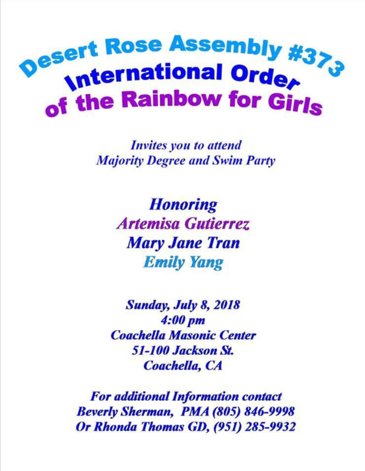 Desert Rose Assembly #373 Rainbow for Girls Event