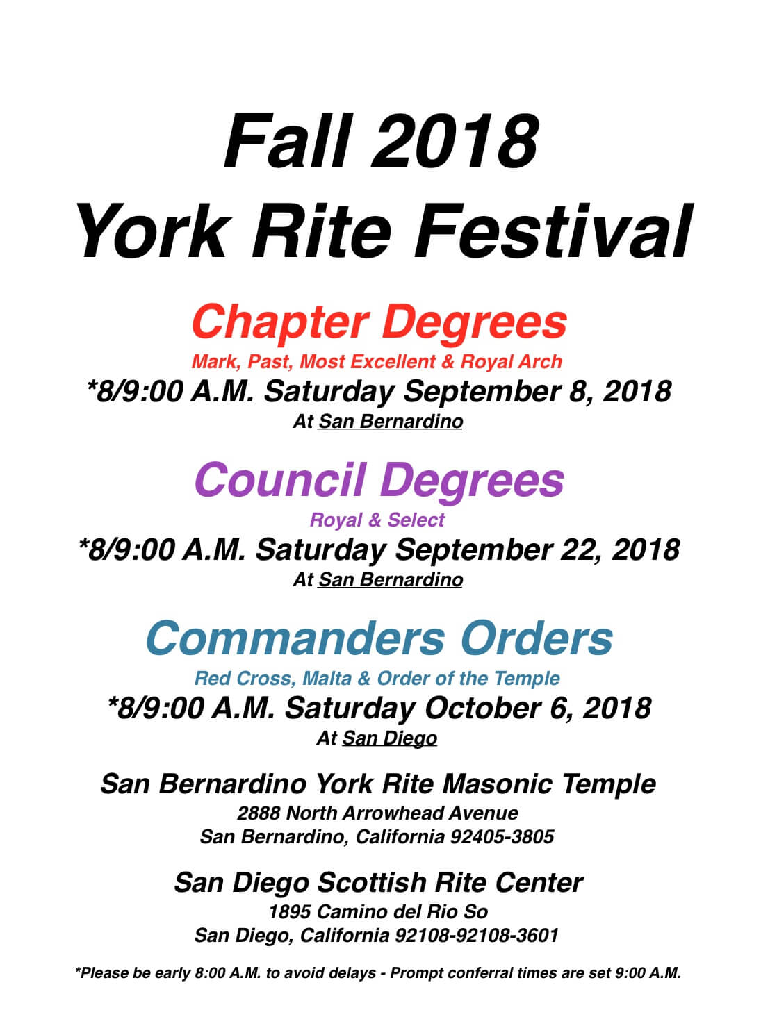 Fall York Rite Festival