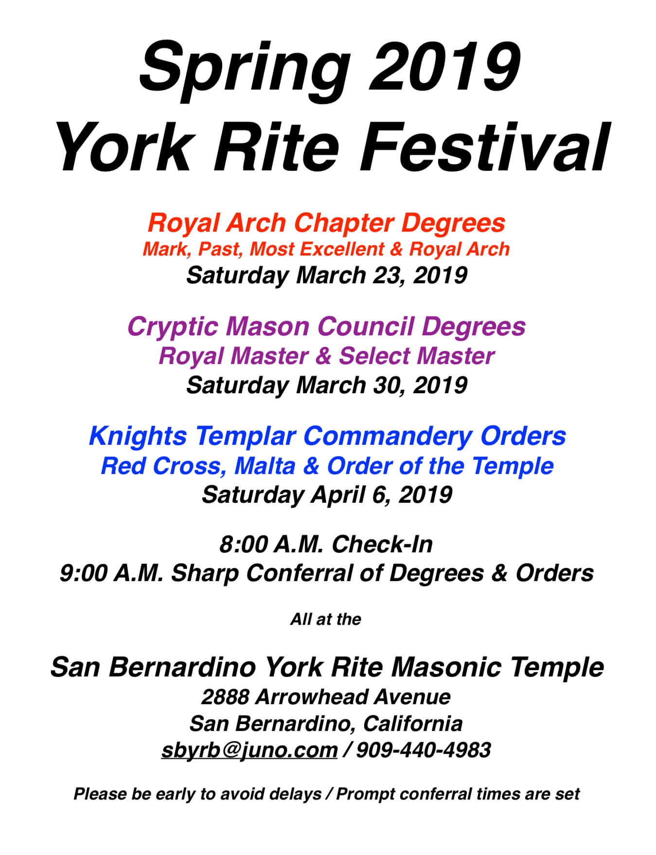 Upcoming York Rite Festival