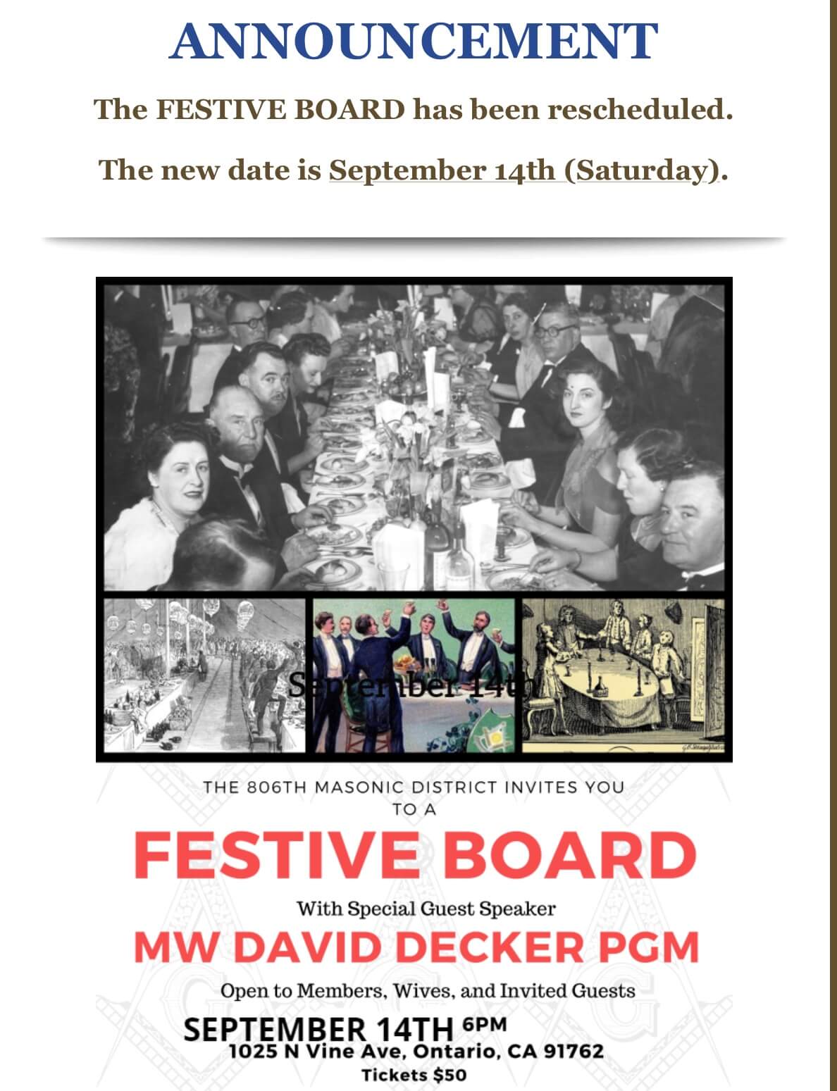 New Date – Festive Board  – MW David Decker PGM